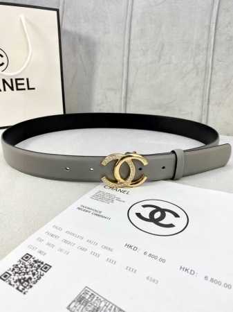特 宽度3.0Cm Chanel 香奈儿 经典款平纹 两面原版牛皮金 银 色镶钻钢扣。 - 点击图像关闭