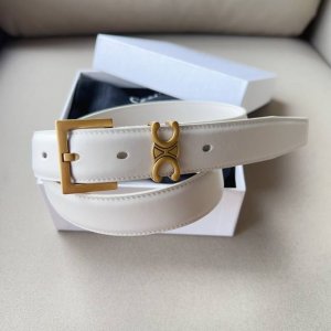 赛琳 Teen Triomphe光滑牛皮革腰带 荧光白纤细版型，可搭配经典西装外套、裙装，增添高雅气质3.0Cm