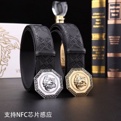 特 范思哲秘原单高档品质专柜官网同步支持NFC感应宽度3.8镶钻扣头意大利双面进口头层小牛皮原版花纹手感极佳 上身郊果棒男士最爱商务休闲两用长度100一125下