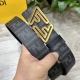 图片包装＋10 Fendi 芬迪 专柜同款 宽4.0Cm 双环正反用腰带 Ff按钉搭扣 黑色Cuoio Romano皮革材质 反面面料带有烟草黄和黑色Ff图案