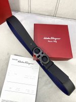 特 宽度3.5cm Ferragamo 菲拉格慕 两面手掌纹双面头层牛皮皮带，配有金 白 枪色金属Gancio双扣。该皮带可调节，且能根据需要剪裁，达到修身效果