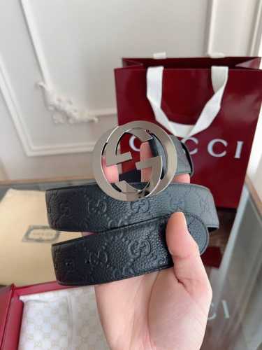 Gucci.古驰 全套包装 3.8Cm进口小牛皮压花, 专柜正品1:1完美复刻. 原版底皮, 采用热压印技术的Gucci Signature皮革精制而成，触感厚