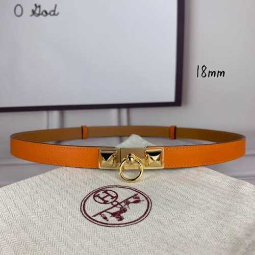 HermèS 爱马仕女款金字塔腰带，进口手掌纹，橙色＋E土黄色平纹底，配原单钢扣，带身18Mm宽，腰围大小可调节