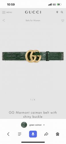 古奇，宽4.0Cm，新款 春夏系列，品牌标志性的双G标识经重新诠释后，以光彩夺目的金色调呈现在这款男士绿色鳄鱼纹腰