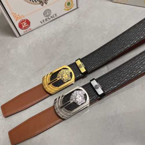品名：Versace.范思哲 材质：原单牛皮腰带 百分百头层牛皮腰带保证真皮，24K纯钢扣，专柜原单品质、做工精细，时尚大牌，送人自用首选 包装： 请认准如图专