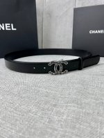 特 宽度3.0Cm Chanel 香奈儿 平纹牛皮金 银 色金属暗印品牌logo磨胶钢扣。