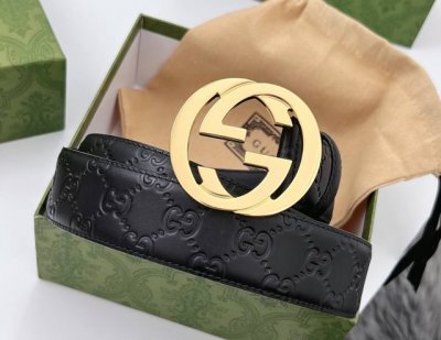 特 Gucci.古驰 全套包装 3.8Cm进口小牛皮压花, 专柜正品1:1完美复刻. 原版底皮, 采用热压印技术的Gucci Signature皮革精制而成，触