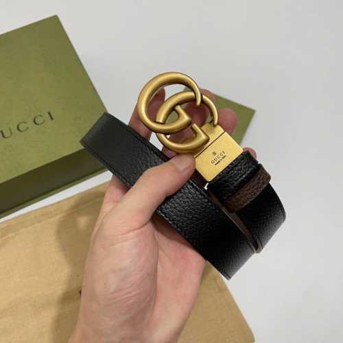 Gucci窄版转动款双面头层Togo荔枝纹 宽3.0Cm 旋转Gg扣 双面可用 可裁剪