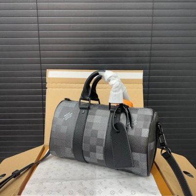 Louisvuitton 路易威登 Lv KeepallbandoulièRe 25 Damoflage Black 涂层帆布 印花手提斜挎包 单肩包 实物拍摄