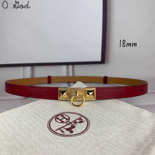 HermèS 爱马仕女款金字塔腰带，进口手掌纹，酒红色＋E土黄色平纹底，配原单钢扣，带身18Mm宽，腰围大小可调节