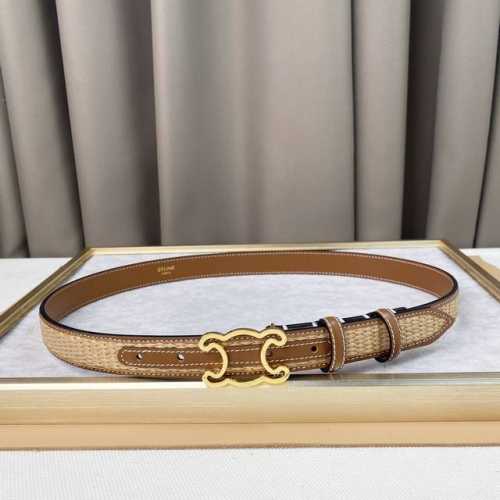 赛琳Triomphe中号织物和牛皮革腰带 黄褐色 织物和牛皮革 Triomphe 配领扣带扣
