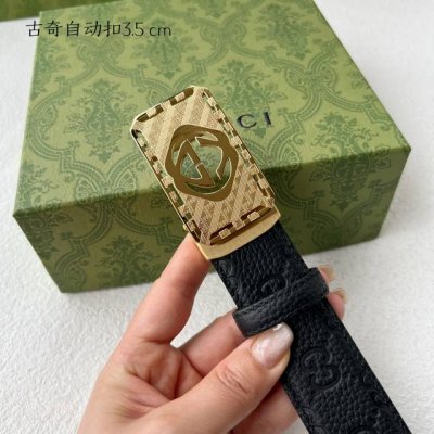 特 品牌： 古奇 新款进口小牛皮，手感细腻柔软。搭配纯钢自动精品钢扣，男士必备！宽度：3.5cm