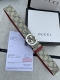 宽度4.0Cm Gucci 最新款双面腰带，一侧为Gg Supreme帆布，反面一侧为枣红色头层小牛皮。配以互扣式双G旋转扣头采用真空电镀