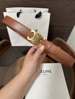 特 ～ CéLine 赛琳 Triomphe大号复古牛皮革腰带 对版金属件 领扣搭扣 宽3.0Cm