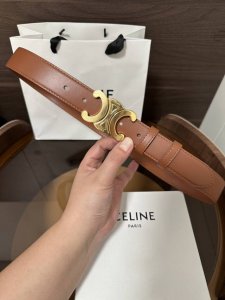 特 ～ CéLine 赛琳 Triomphe大号复古牛皮革腰带 对版金属件 领扣搭扣 宽3.0Cm