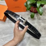 自动扣腰带］Hermes爱马仕宽3.5Mm 双面进口头层牛皮制作 搭配经典钢扣 真材实料 时尚经典 做工精致 高端男士皮带 长度可裁剪100125