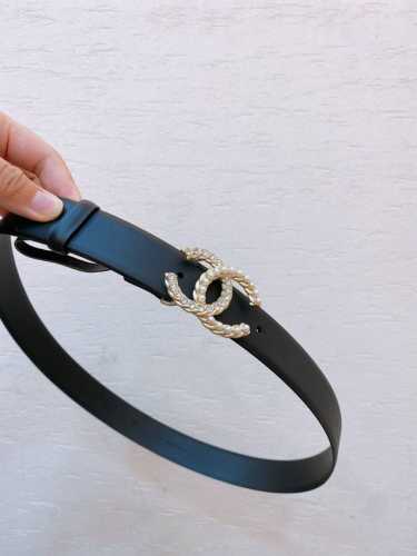 Chanel 珍珠 与 水钻 Cclogo搭扣 进口双面头层牛皮腰带 3.0Cm精品