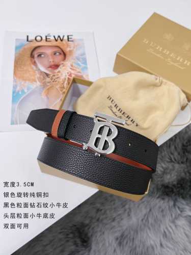 特 巴宝莉 顶级品质 宽度3.5Cm ，粒面钻石纹头层牛皮搭配平纹 精细做工，品质好货 双面可用 纯铜扣