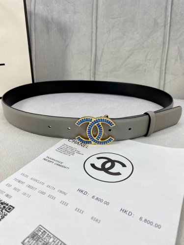 宽度3.0Cm Chanel 香奈儿 原版平纹牛皮金 银 色镶钻钢扣