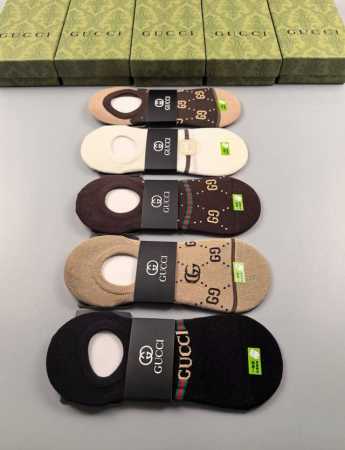特 Gucci 古奇G家新品女款隐形袜子一体机无骨缝合袜子 一盒五双 提花经典标志，纯棉材质，超舒适超美腻大牌出街，潮人必备超好搭 - 点击图像关闭