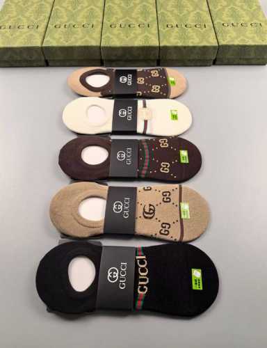 特 Gucci 古奇G家新品女款隐形袜子一体机无骨缝合袜子 一盒五双 提花经典标志，纯棉材质，超舒适超美腻大牌出街，潮人必备超好搭