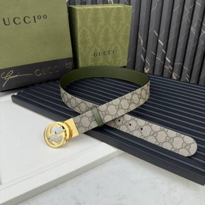 Gucci 627055 Kaaad 9846 乌米色Supreme pvc老花 草绿猪皮纹底 宽度3.7Cm 小标Gg旋转扣[原单精品扣] 双面可用 可裁剪
