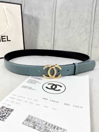 特 宽度3.0cm Chanel 香奈儿 经典款平纹 两面原版牛皮金 银 色镶钻钢扣。 - 点击图像关闭