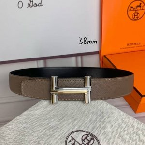 HermèS爱马仕 双头八字款 双面原版 原单品质 进口头层牛皮 灰色荔枝纹本色线搭配黑色平纹 寸半38Mm 配官网双H亮面金银间色 亮枪扣