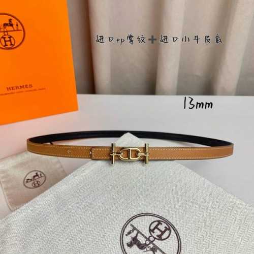 HermèS 爱马仕女款细腰带 原单品质 原版进口E手掌纹配进口小牛皮底 双面可用 土黄色黑色 13Mm宽 搭配H亮金 银扣