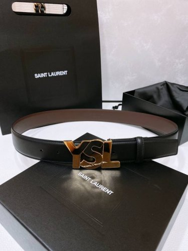 Salnt.Laurent.Paris. Y S L复古铜扣. 简单百搭！双面头层小牛皮 手感柔软细腻 3.4Cm