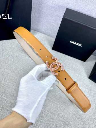 宽度3.0Cm Chanel 香奈儿 女士经典款腰带皮带新款光滑内衬磨砂牛皮银色 镶钻精品钢扣 - 点击图像关闭