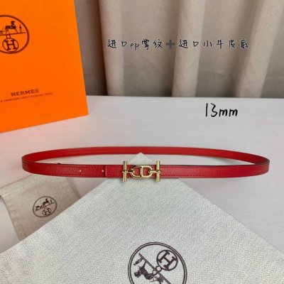 HermèS 爱马仕女款细腰带 原单品质 原版进口E手掌纹配进口小牛皮底 双面可用 红色红色 13Mm宽 搭配H亮金 银扣