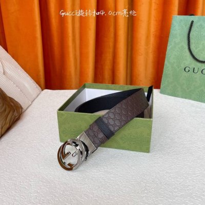 -Gucci新款腰带，一面经典荔枝纹，一面咖色压小花，搭配专柜精品旋转扣，两面可用，宽4.0Cm