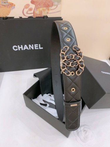 C Hanel Logo 皮条配色 Cc扣 黄铜金色金属 4.0Cm精品 羊皮腰带 手感柔软极佳 典雅