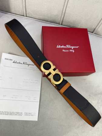 特 宽度3.5Cm Ferragamo 菲拉格慕 两面手掌纹双面头层牛皮皮带，配有金 白 枪色金属Gancio双扣。该皮带可调节，且能根据需要剪裁，达到修身效果 - 点击图像关闭