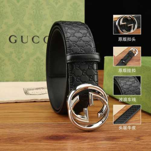 特 Gucci.古驰 全套包装 3.8Cm进口小牛皮压花, 专柜正品1:1完美复刻. 原版底皮, 采用热压印技术的Gucci Signature皮革精制而成，触