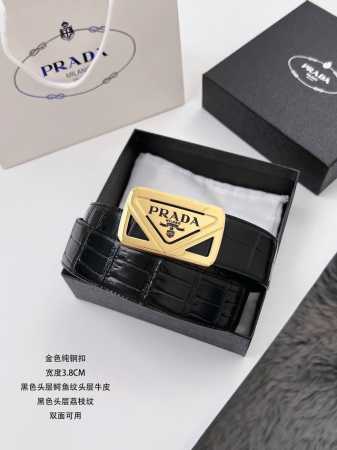 特 普拉达 原单货品 宽度3.9Cm 面皮采用头层牛皮压制鳄鱼纹，高仿真鳄鱼，好看又耐用，头层荔枝纹底皮，双面可用。 高档的质感，精致的做工。 品质男人的首选。 - 点击图像关闭