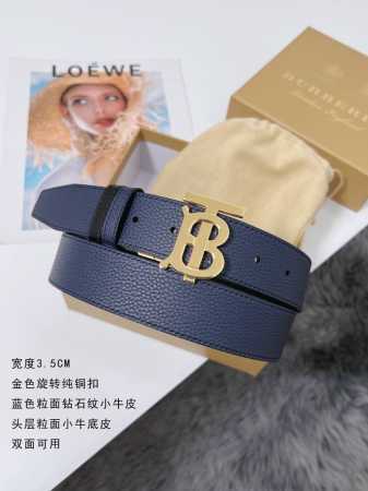 特 巴宝莉 顶级品质 宽度3.5Cm ，粒面钻石纹头层牛皮搭配平纹 精细做工，品质好货 双面可用 纯铜扣 - 点击图像关闭