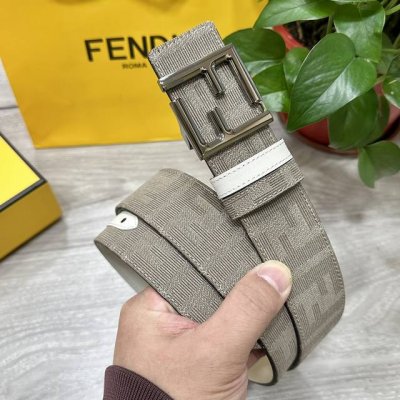 图片包装+10 Fendl 芬迪 专柜同款 宽3.8Cm 原版定制布料 Ff图案布料材质 米白色皮革内衬 单钉镀钯金属配件 时尚潮流 经典系列
