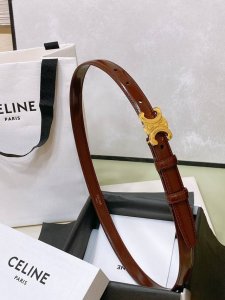 Celine 23 小号Triomphe Taurillon皮革腰带 青铜色 Taurillon.中腰，金色饰面金属件、亮面牛皮腰带 咖啡色！Triomphe皮