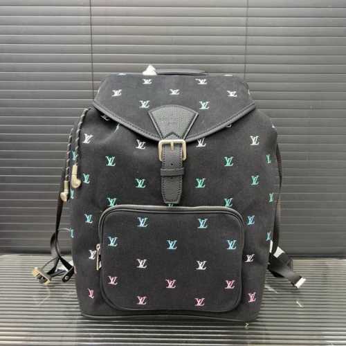 Louisvuitton 路易威登 Lv 刺绣Montsouris 炫彩丹宁双肩包背包 实物拍摄 原厂原版面料 配送防尘袋 礼盒 40 X 34Cm。