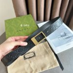 特P180 Gucci 722370 1W30G 最经典压花纹牛皮 进口底 宽度3.5Cm 方形镂空版扣 /可自行裁剪