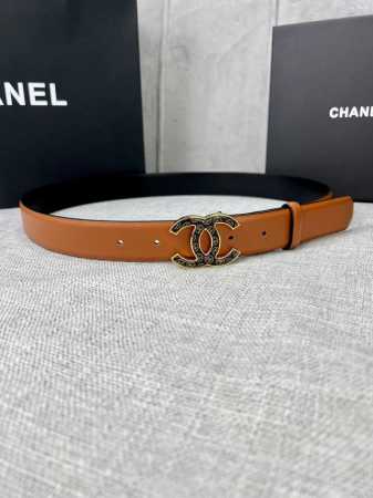 特 宽度3.0Cm Chanel 香奈儿 平纹牛皮金 银 色金属暗印品牌logo磨胶钢扣。 - 点击图像关闭