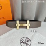 特 Herm 爱马仕 双头尖 双面原版 原单品质 进口头层牛皮 大象灰色荔枝纹搭配黑色平纹 寸半38Mm 配H官网新款拉丝金 银 黑扣