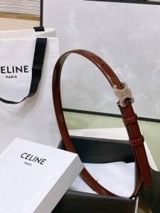 Celine 23 小号Triomphe Taurillon皮革腰带 青铜色 Taurillon.中腰，金色饰面金属件、亮面牛皮腰带 咖啡色！Triomphe皮