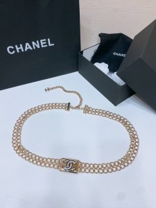 Chanel 25早春链条腰带 金属与树脂黑 白 Cc经典Logo镂空标志 浅金色金属 均码
