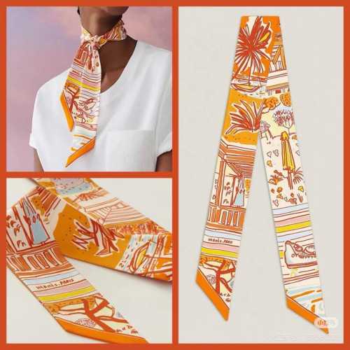 爱马仕Hermes Rayures D'ete Twilly小丝巾 Twilly小丝巾 100%桑蚕丝 重磅18姆米斜纹面料 这款小巧的真丝配饰佩戴方式千变万化