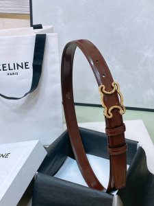 Celine 23 小号Triomphe Taurillon皮革腰带 青铜色 Taurillon.中腰，金色饰面金属件、亮面牛皮腰带 咖啡色！Triomphe皮