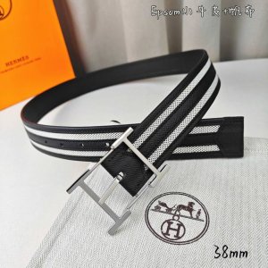 HermèS 爱马仕 新款针扣皮带 原单品质 原版Esom小牛皮搭配帆布材质 黑色 38Mm宽 配官网亮金 亮银扣 可翻转五金两面可用