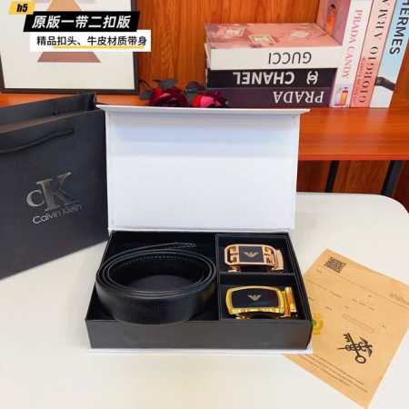 1带1扣 1带2扣 阿玛尼家 滑道 双扣版 1带2扣 正版开模 此款腰带双面采用原厂牛皮带身，精密电镀标志性五金搭扣 对版专柜。3.8Cm 如需木盒40 - 点击图像关闭